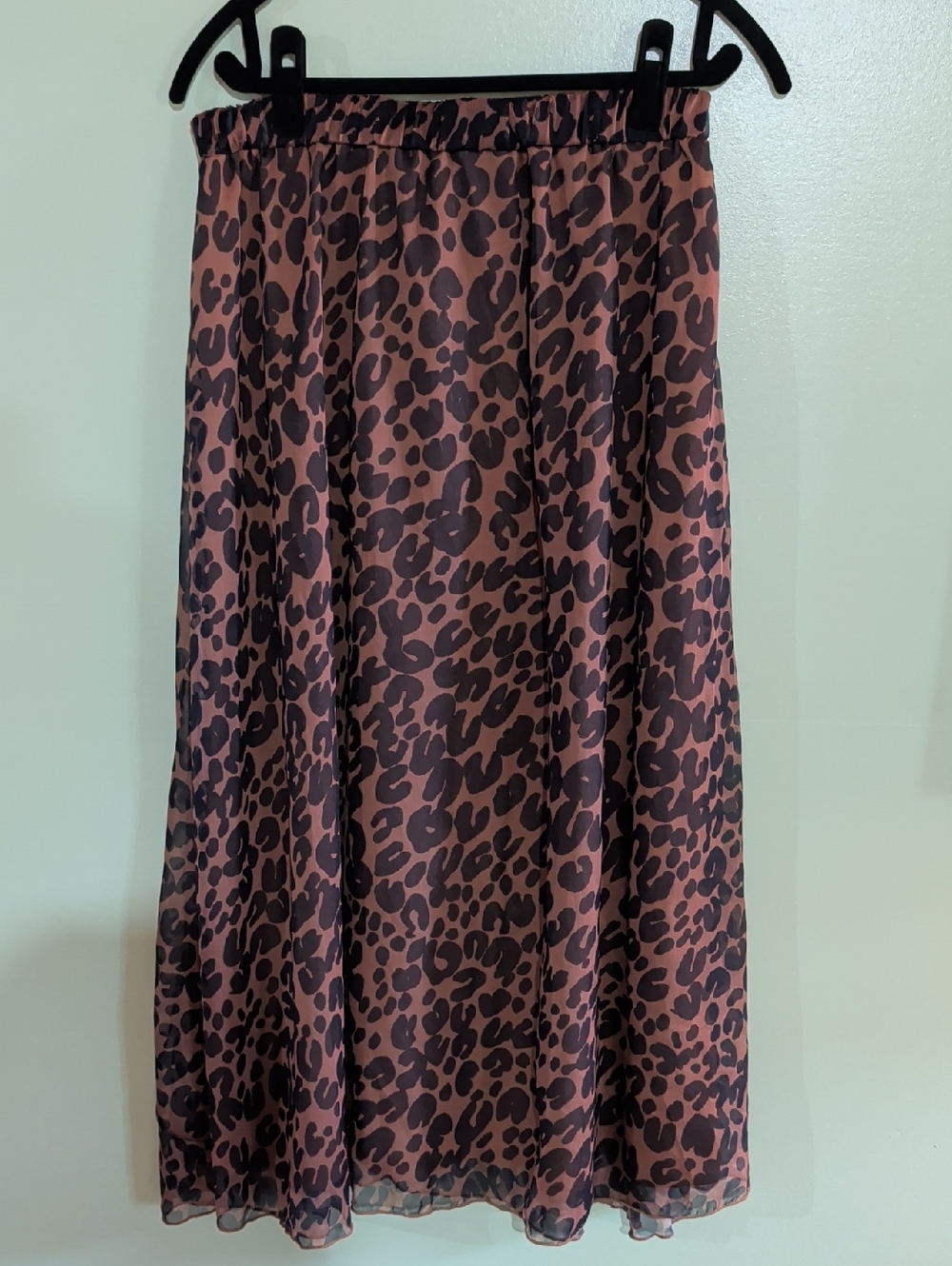 Leopard Print Midi Skirt - Brown Large